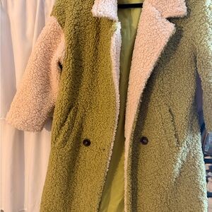 SHEIN Olive and Cream Teddy Jacket
